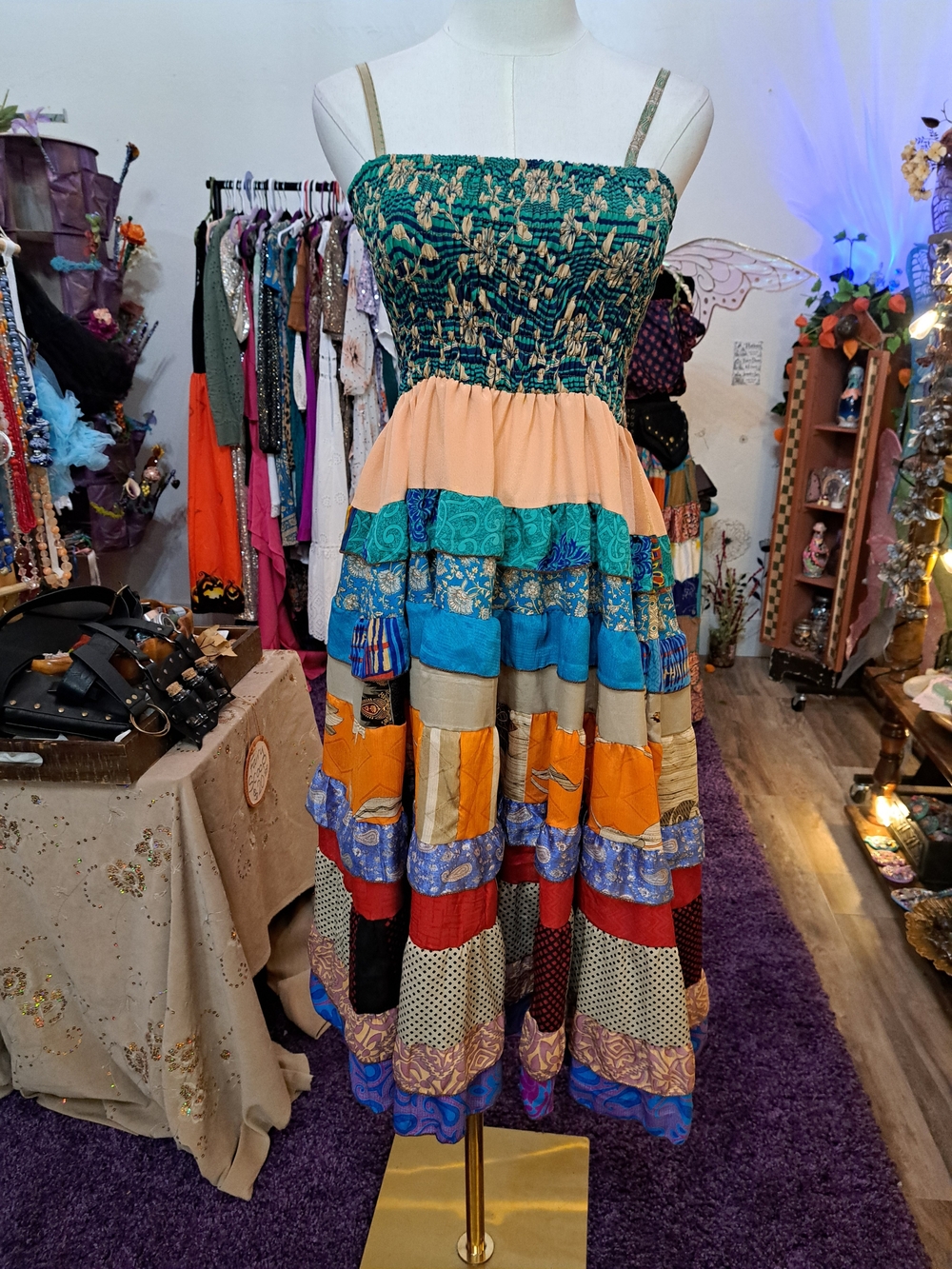 THE WANDERING GARDEN • NEW One-of-a-Kind Patchwork Sari Maxi Dress • OS - Picture 2 of 8